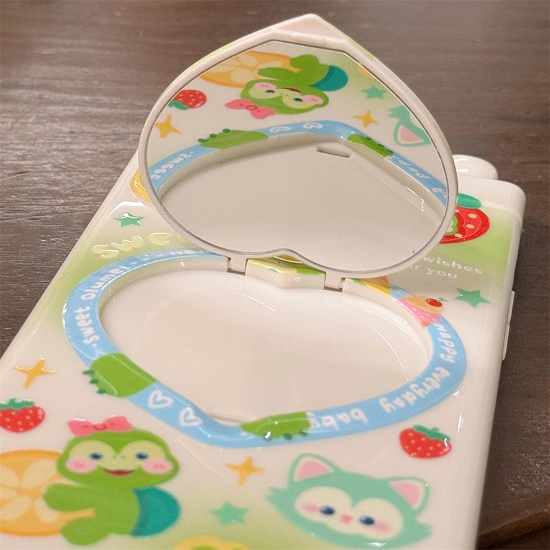 Cartoon Phone Cases with Mirror Holder Stand Pendant for iPhone16 15 11 12 13 14 pro max Soft TPU Kawaii Cellphone Covers