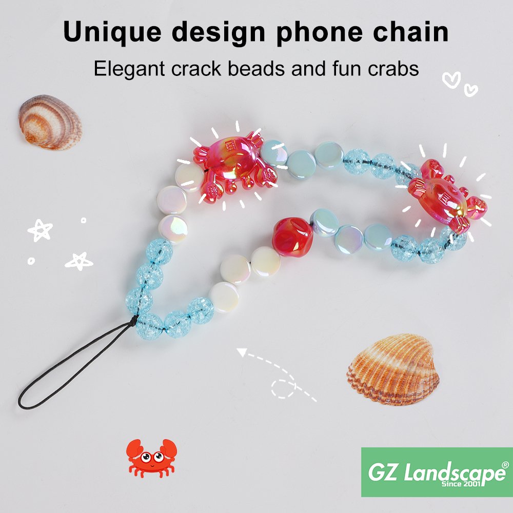 Custom electroplated crack pearl bead chain strap funny crab unicorn decoration pendent cute marine ocean cell phone charm