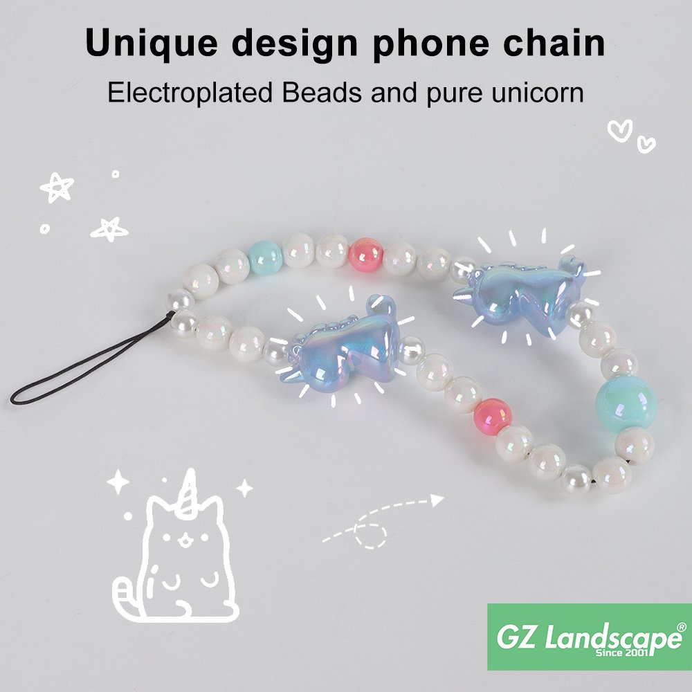 Custom electroplated crack pearl bead chain strap funny crab unicorn decoration pendent cute marine ocean cell phone charm