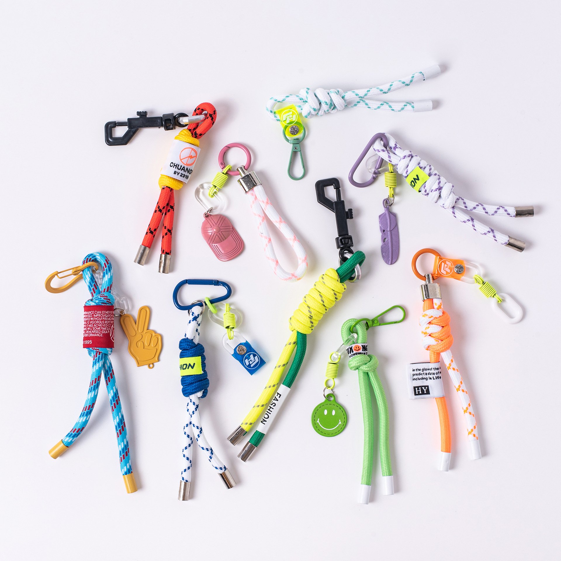Fashion Fluorescent Color Mobile Phone Straps Mesh Lanyard Keycord Hanging Bag Wallet Pendant Short Rope Key Chains