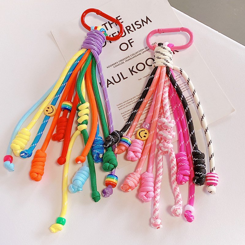 Colored Round Rope keychain Short Woven Mobile Phone Lanyard Round Rope Key LanyardLanyards Factory Supply