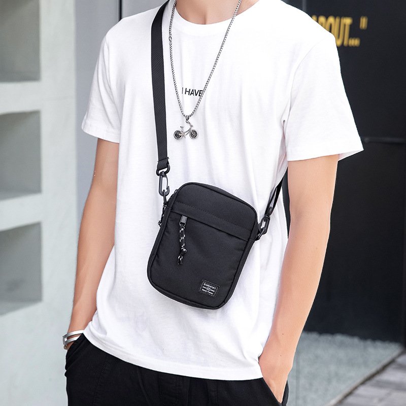 Customized Logo Men Single Strap Shoulder Bag Mini Small Mobile Phone Crossbody Pouch Canvas