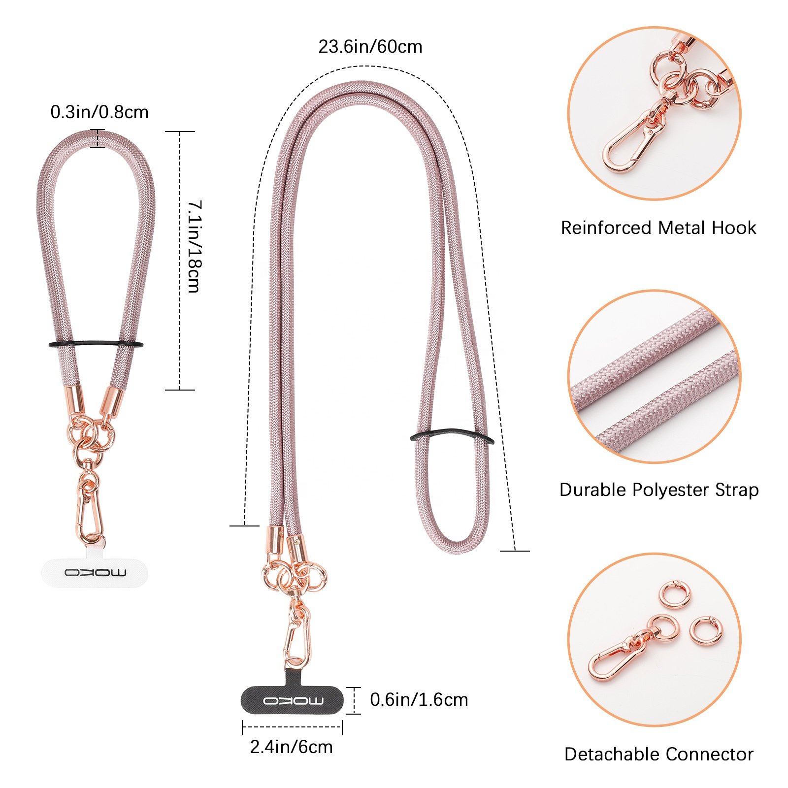 MoKo Crossbody Phone Lanyard Adjustable Cell Phone Lanyard Premium 8mm Thick Rope Mobile Phone Lanyard for iPhone Samsung