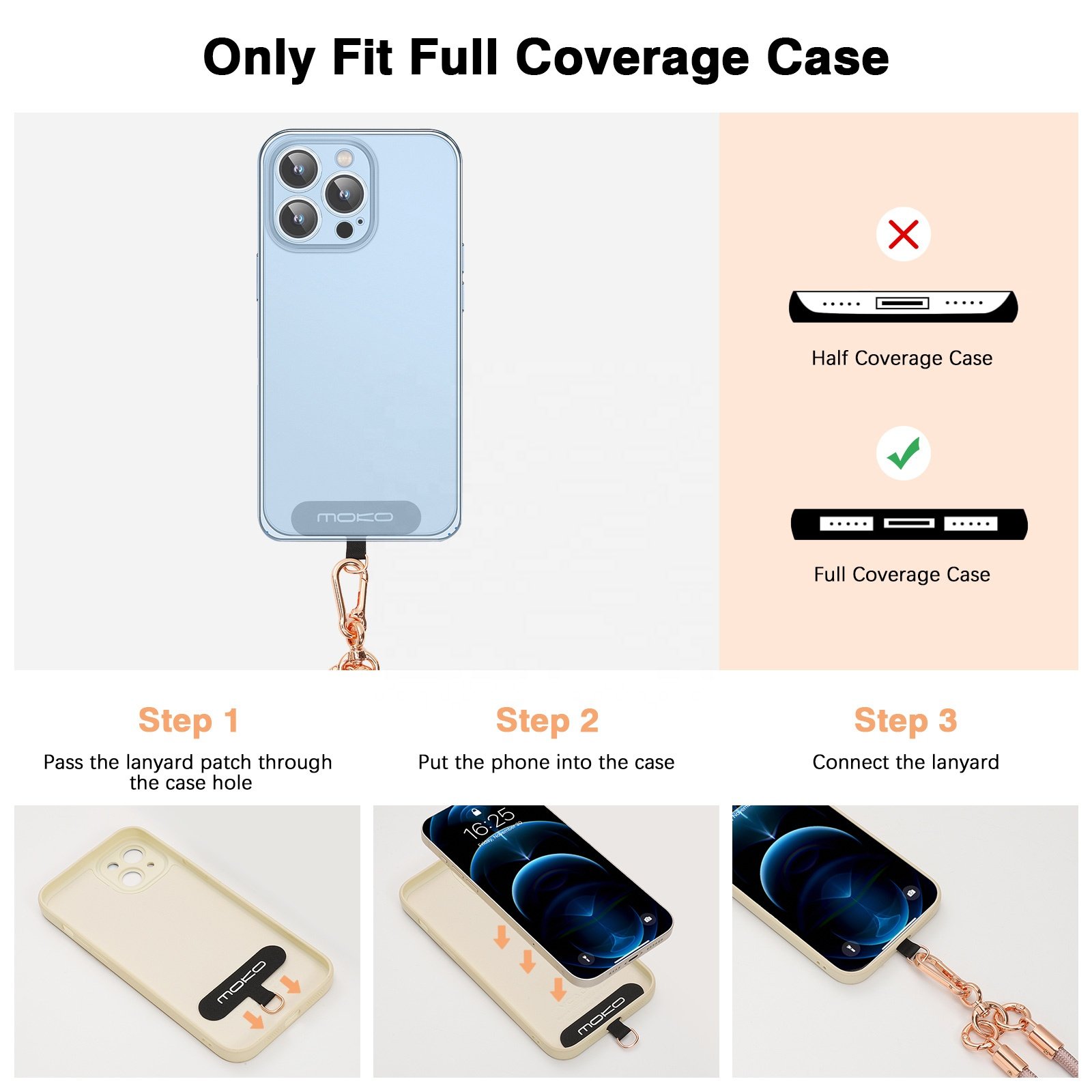 MoKo Crossbody Phone Lanyard Adjustable Cell Phone Lanyard Premium 8mm Thick Rope Mobile Phone Lanyard for iPhone Samsung
