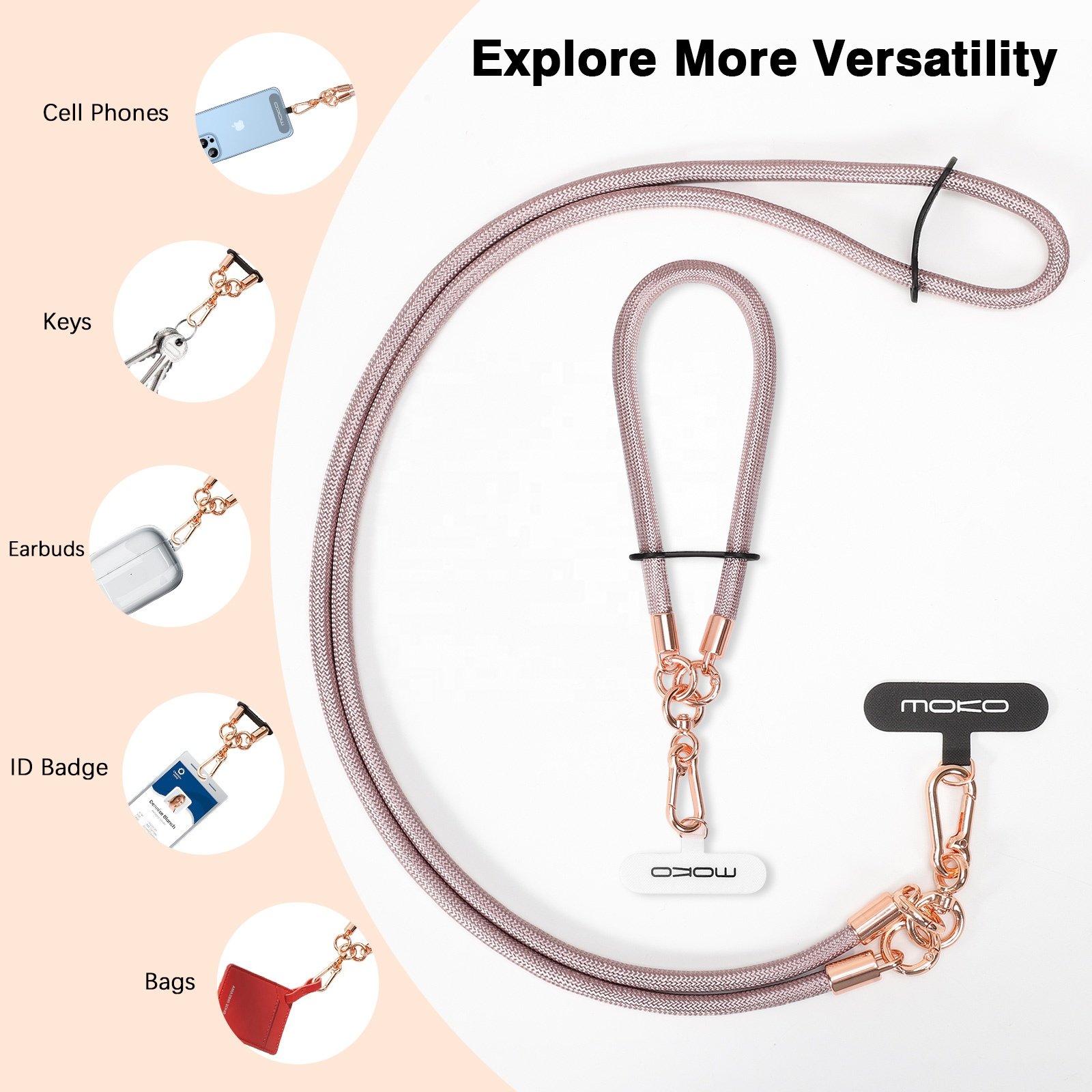 MoKo Crossbody Phone Lanyard Adjustable Cell Phone Lanyard Premium 8mm Thick Rope Mobile Phone Lanyard for iPhone Samsung