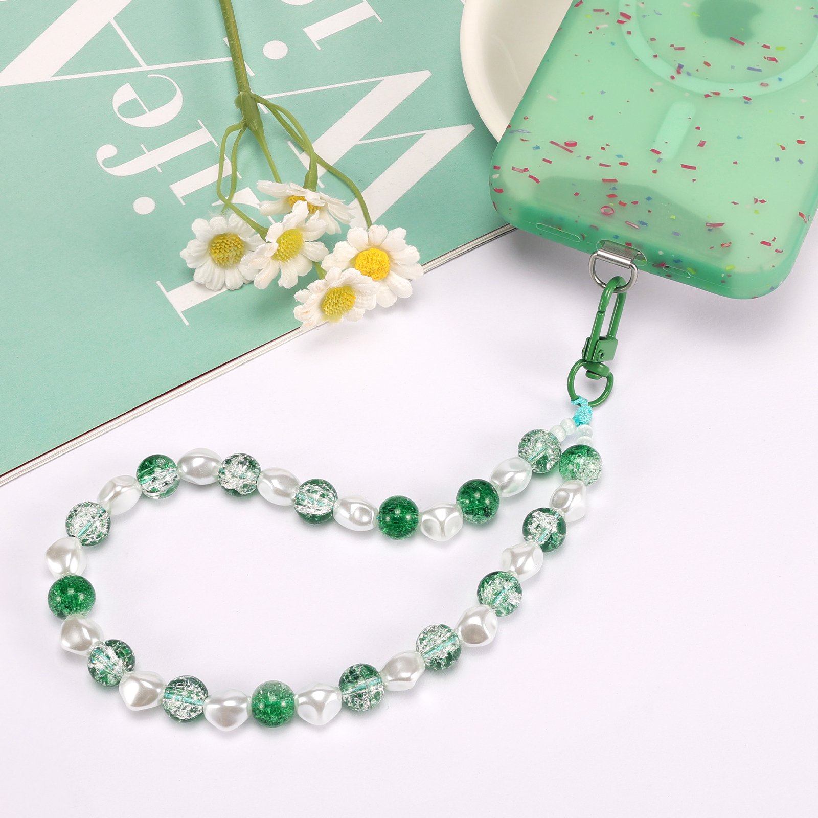 Beaded Chains Cell Phone Chain With Tether Cord Imitation Pearl Cell Phone Jewelry Crystal Beads Phone Lanyard Mobile Strap