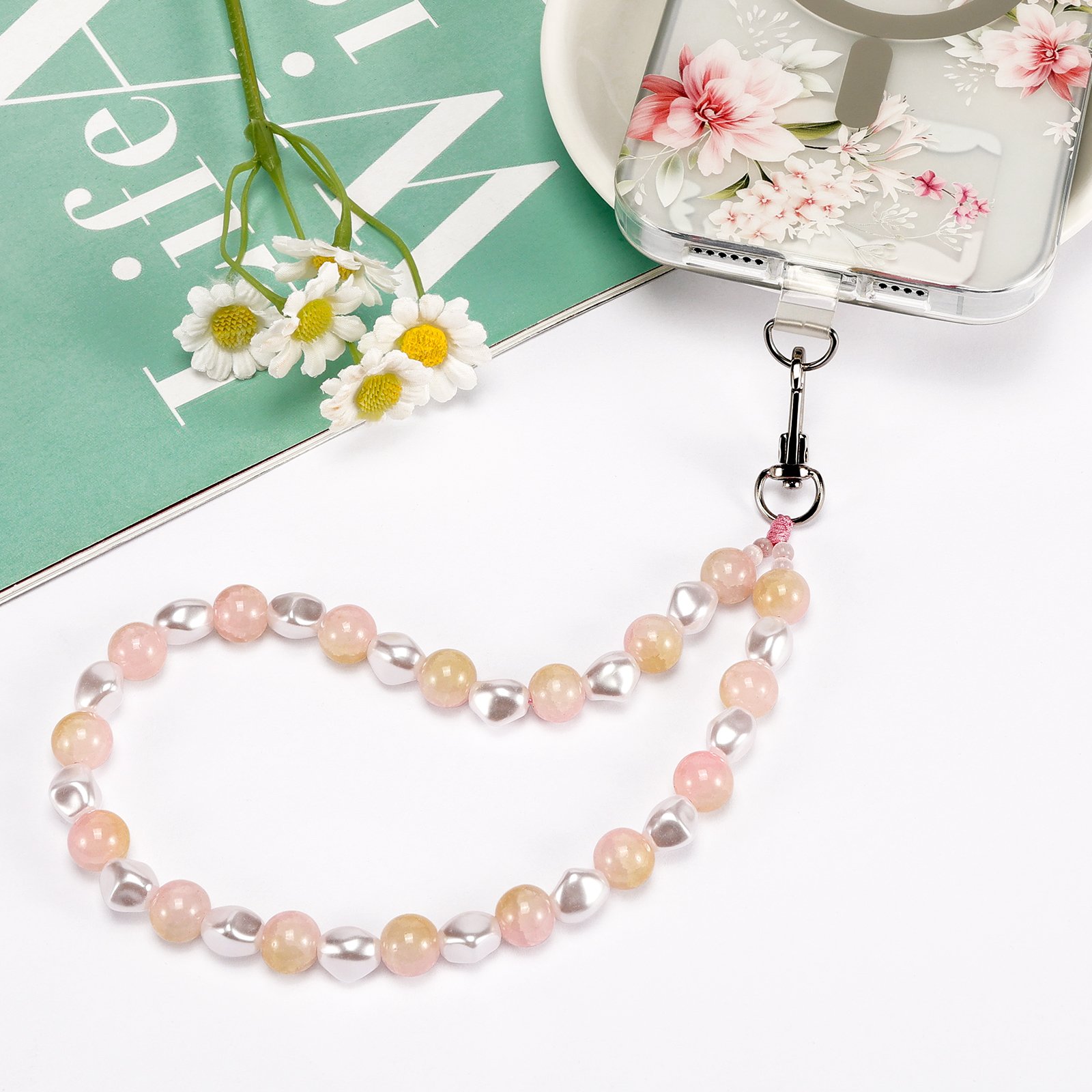 Beaded Chains Cell Phone Chain With Tether Cord Imitation Pearl Cell Phone Jewelry Crystal Beads Phone Lanyard Mobile Strap