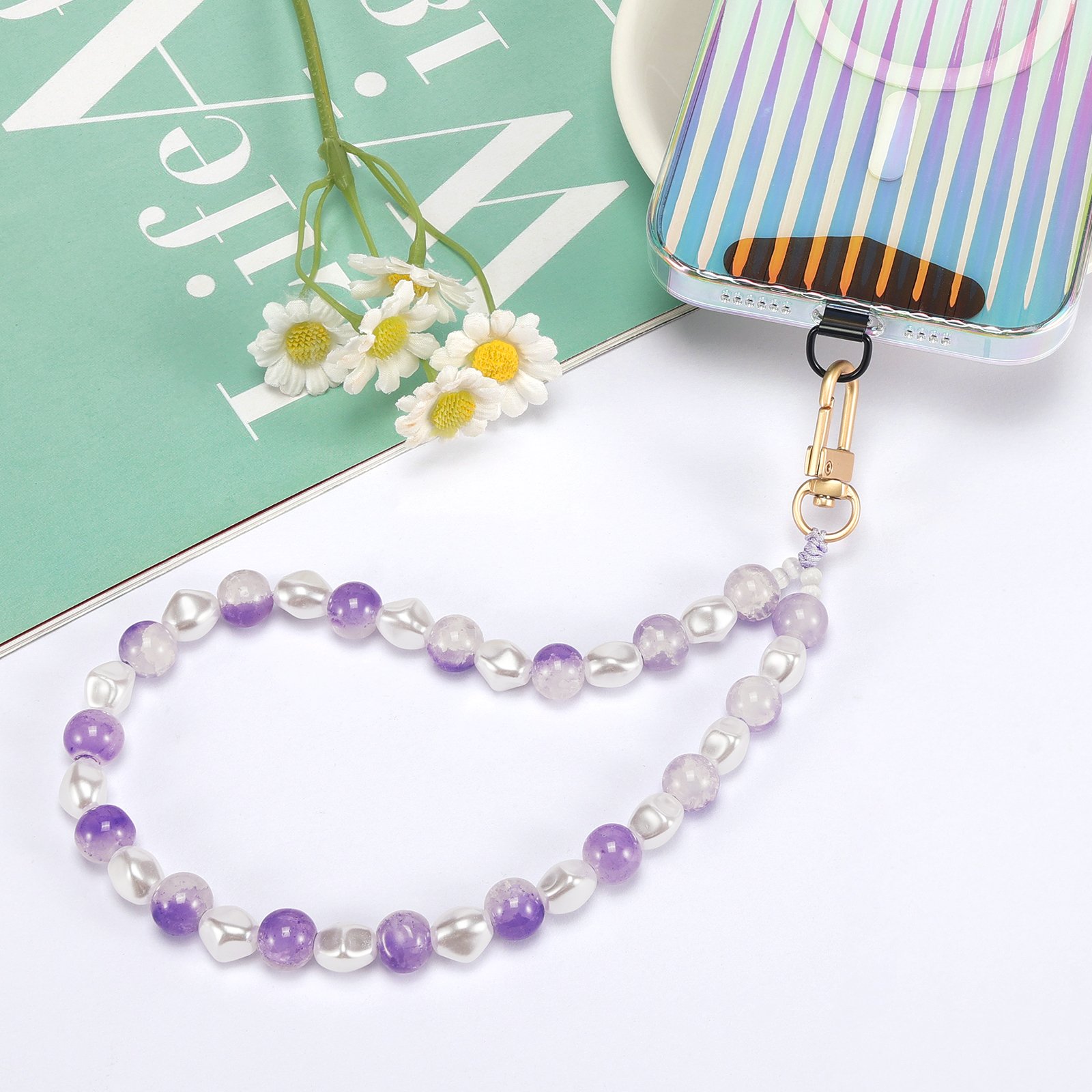 Beaded Chains Cell Phone Chain With Tether Cord Imitation Pearl Cell Phone Jewelry Crystal Beads Phone Lanyard Mobile Strap
