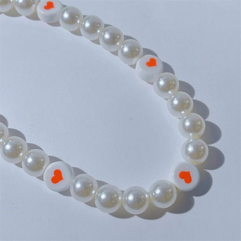 REWIN Cute Love Heart Pearl Beaded Mobile Phone Charm Chain Wristlet Strap for Smartphone Wallet Camera