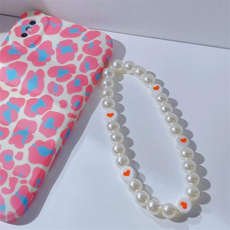 REWIN Cute Love Heart Pearl Beaded Mobile Phone Charm Chain Wristlet Strap for Smartphone Wallet Camera