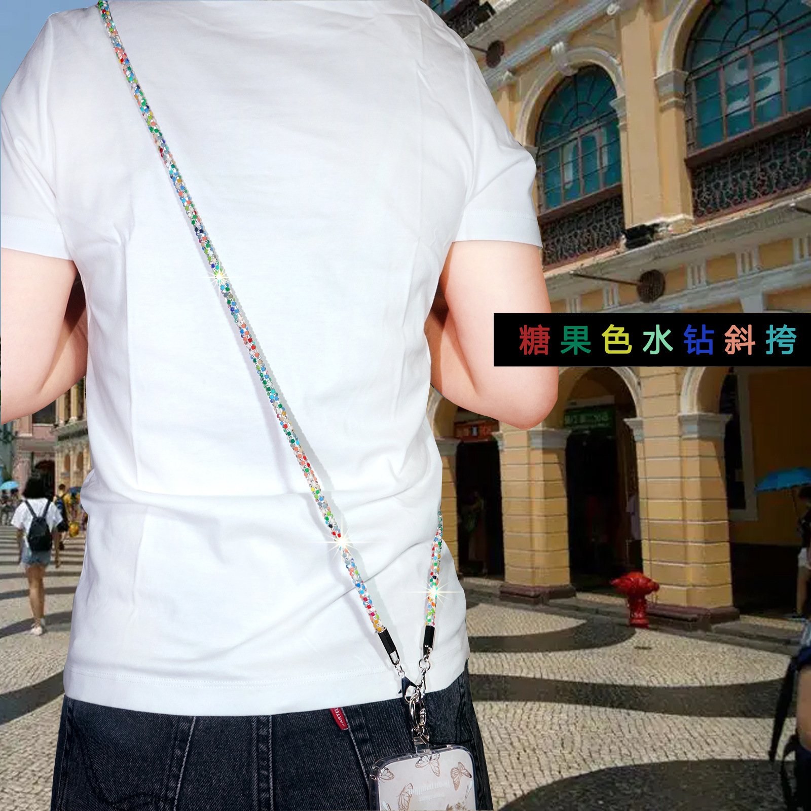 Crossbody Full Diamond Mobile Phone Lanyard Colorful Luxury Long Neck Sparkling Diamond Hanging Cord anti drop rope chain