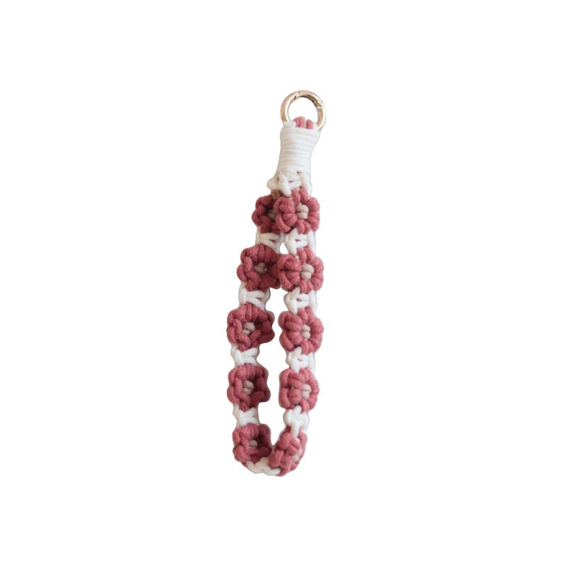 Boho Macrame Keychain Wristlet key chain Handwoven Flower Keychain Braid Rope Phone Bracelet wrist strap Bag charm Pendant