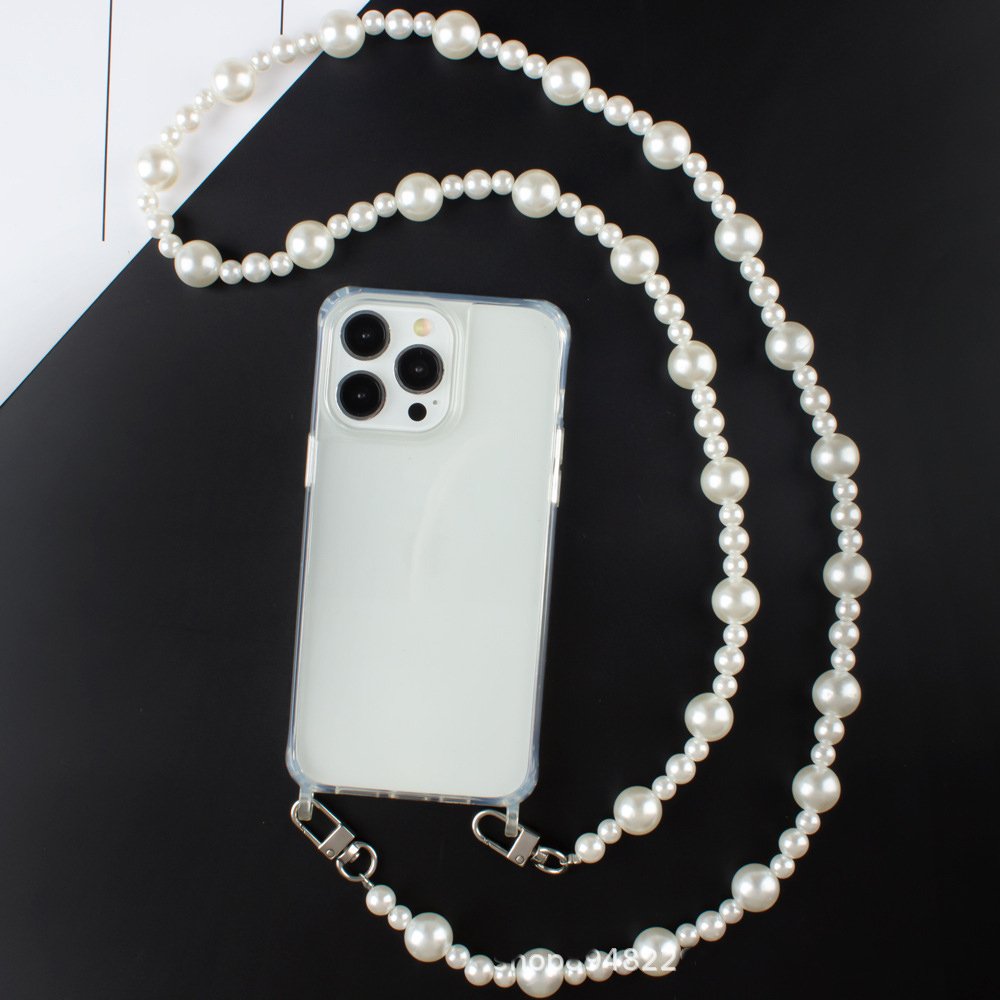 Luxury Pearl Mobile Phone Chain Floret Pendant Beaded Charm Keychain Phone Case Wrist Strap fit for all Smart Phone