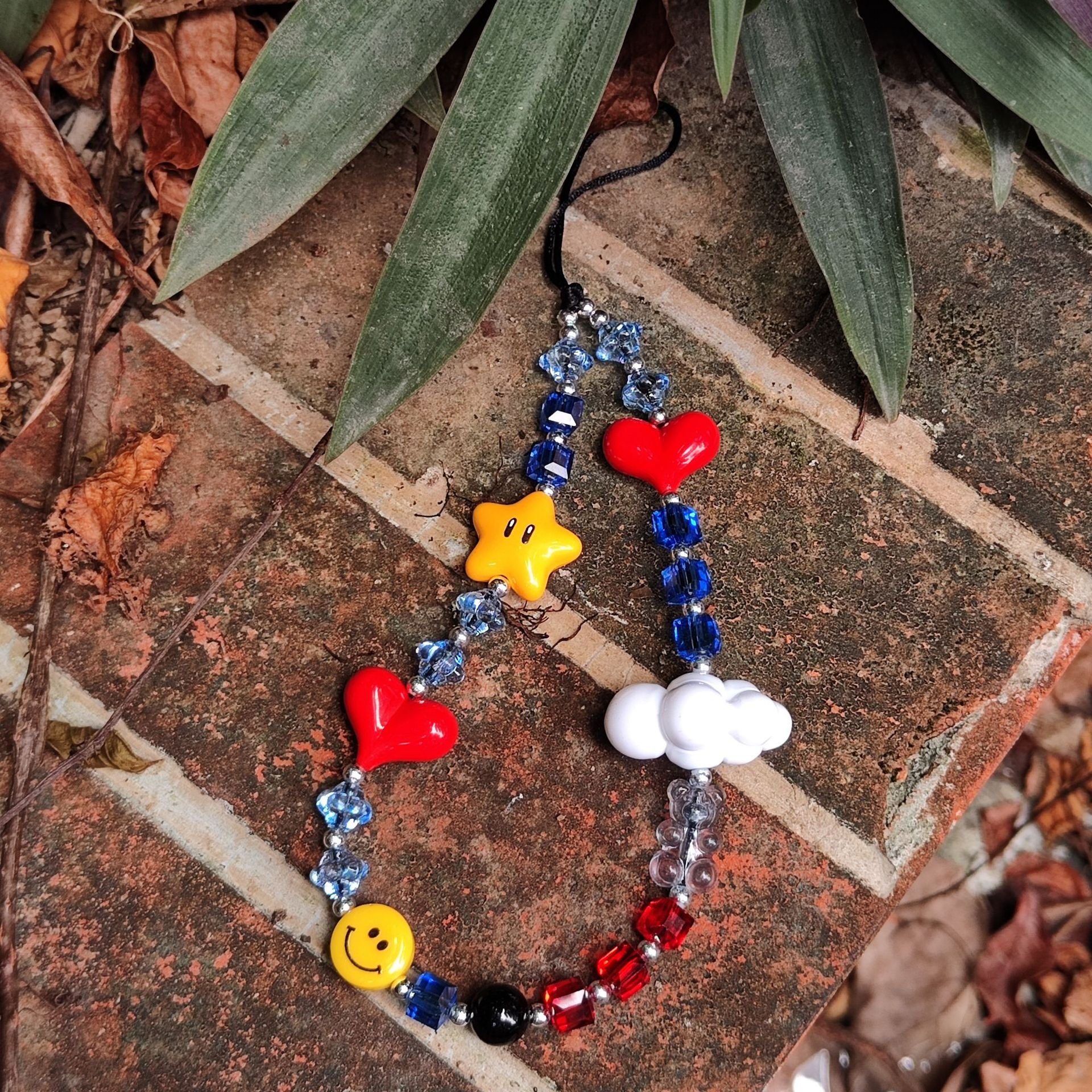 Acrylic Crystal Heart Cloud Beads Beaded Mobile Phone Wrist Hand Strap Rope Cord Lanyard Phone Case Charm Accessories Key Chain