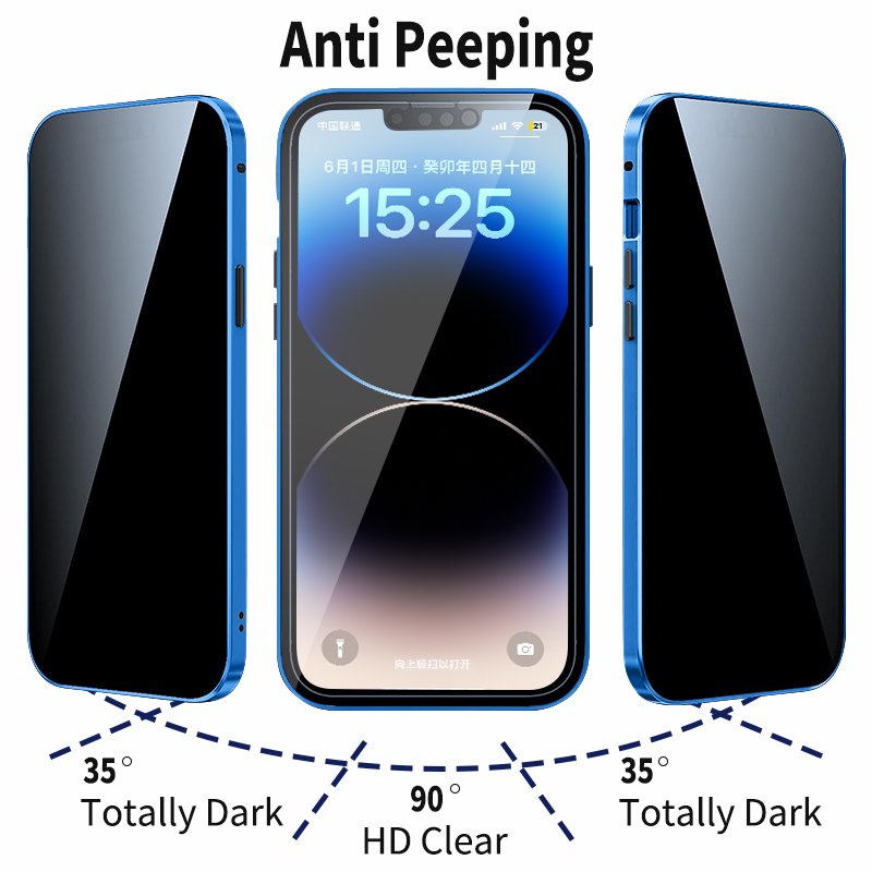 Anti Peeping Magnetic Double Sided Glass Protector Anti Spy Privacy Screen Phone Case For IPhone 13 14 15 Pro Max