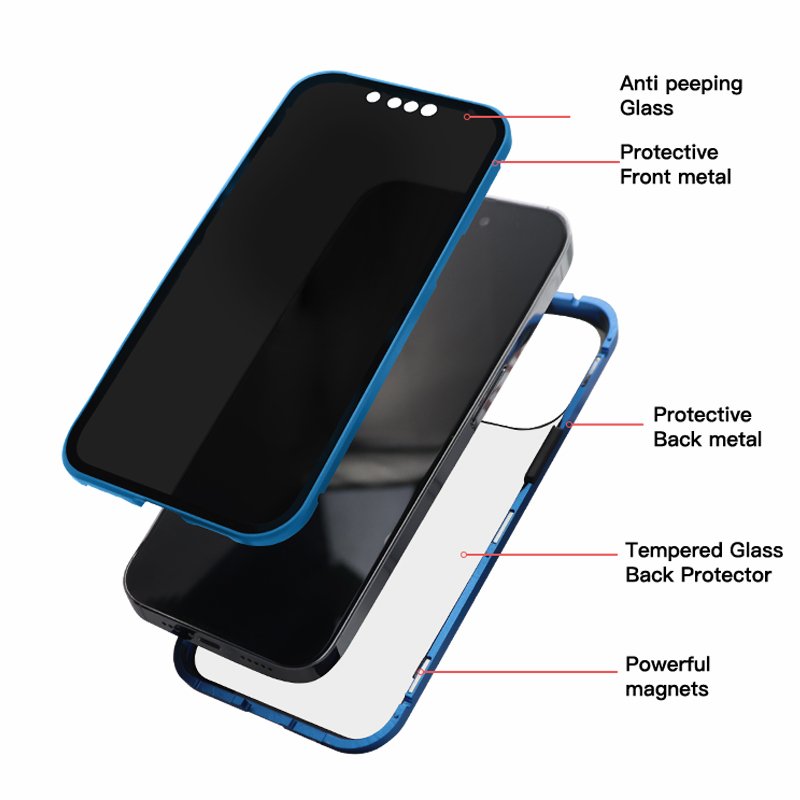 Anti Peeping Magnetic Double Sided Glass Protector Anti Spy Privacy Screen Phone Case For IPhone 13 14 15 Pro Max