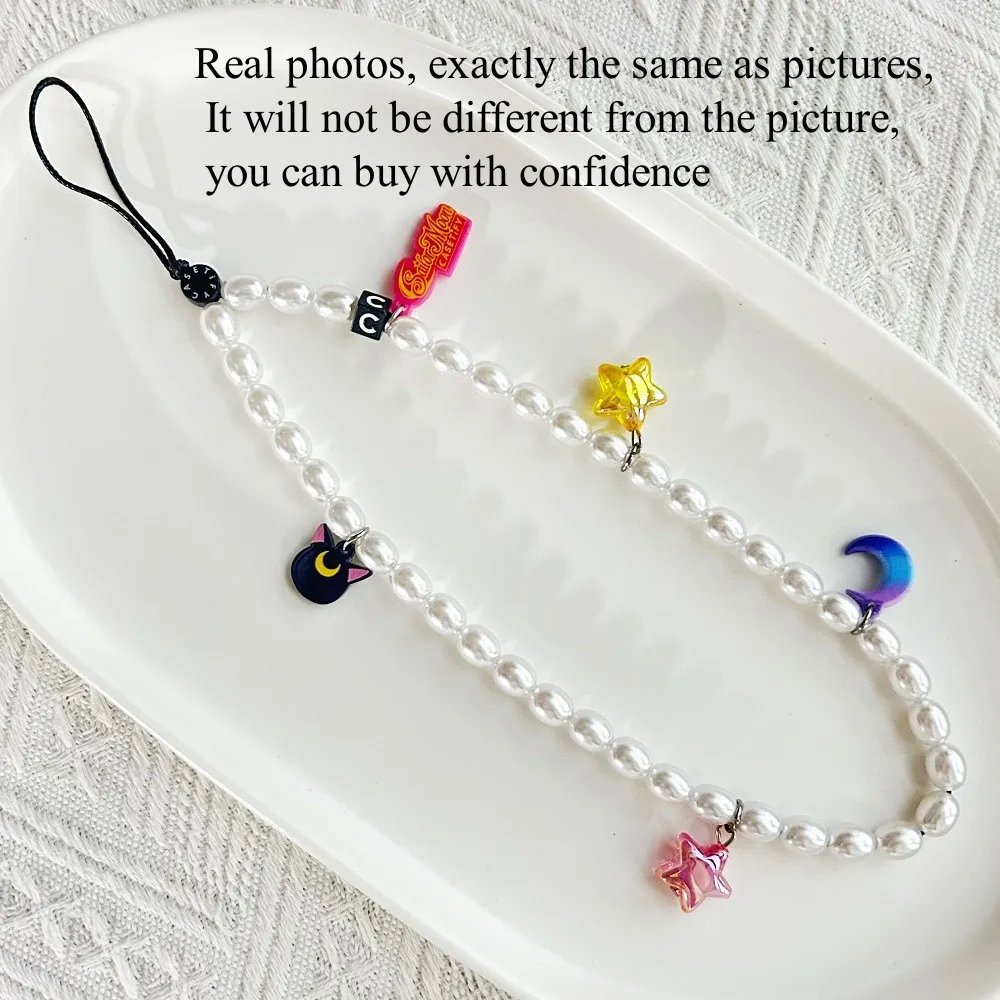 Fashion Sailor Moon Phone Charm Strap Cell Phone Bead Chain for Girls Friend Gift Acrylic Pearl Phone Chain