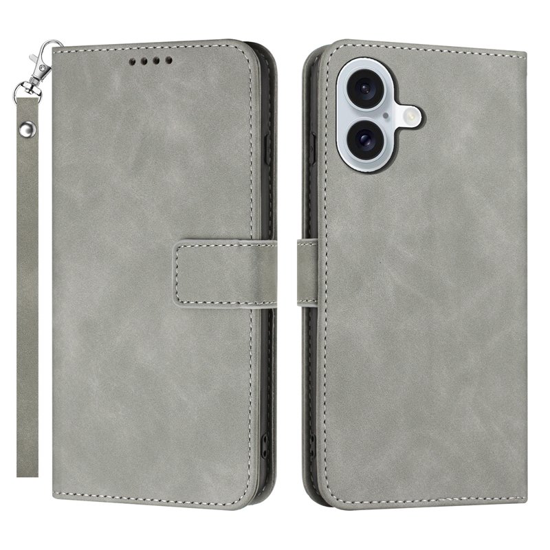 Shockproof Mobile Phone Flip Cover for iPhone 16 Plus Leather Magnetic Wallet Phone Case with Card Holder Strap