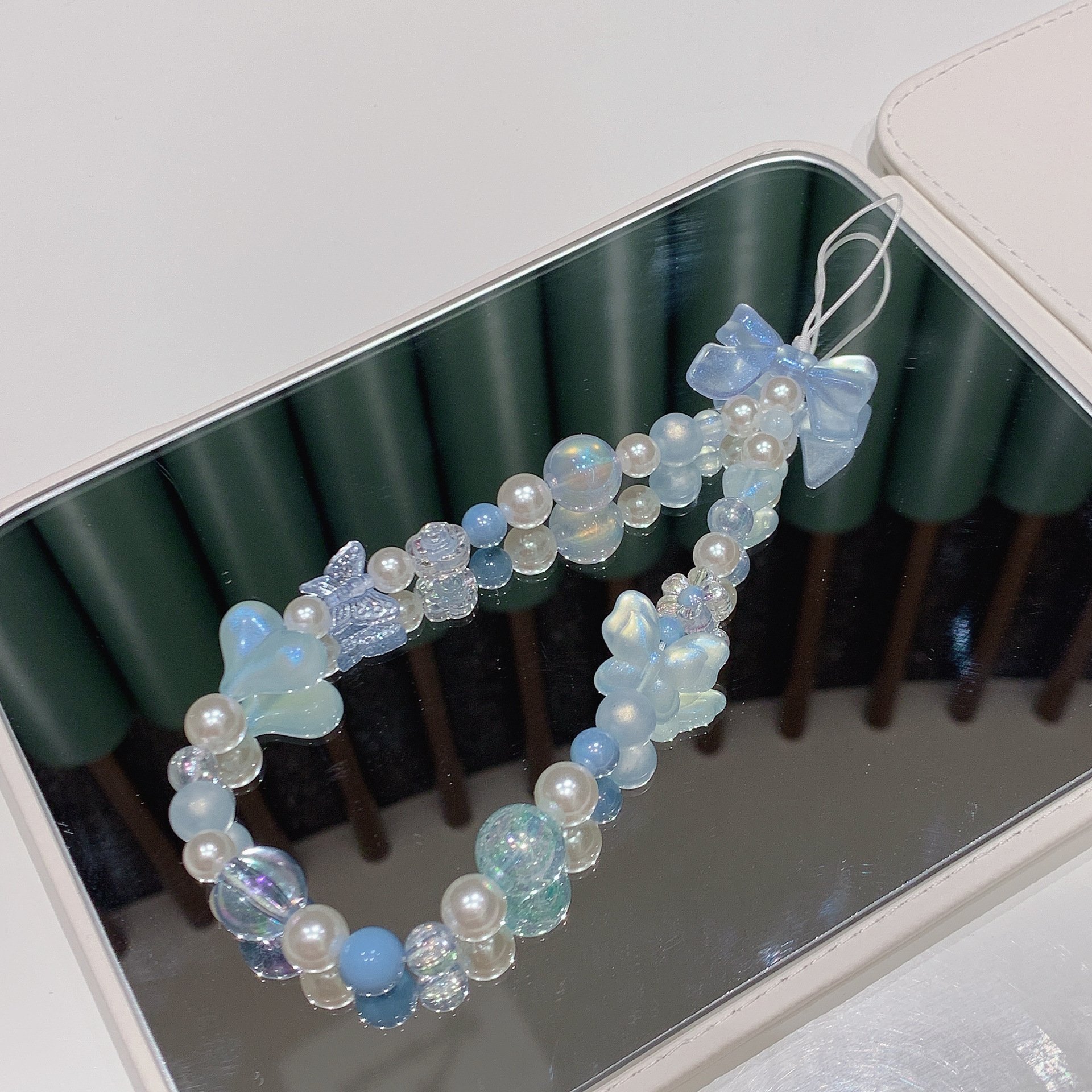 Acrylic Bow Heart Beaded Cellphone Lanyard Colorful Flower Phone Charm Pearl Bracelet Mobile Phone Wrist Strap Anti-Lost Chains