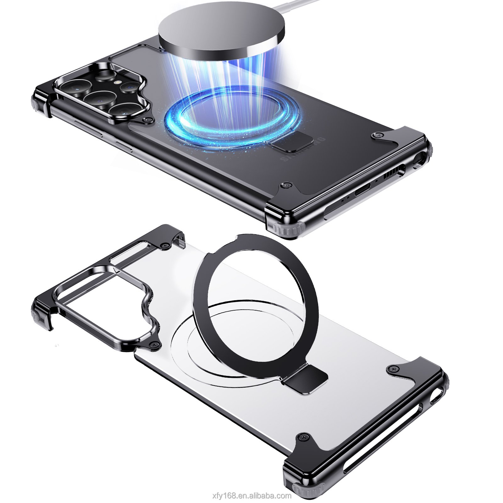 Eary Case Shock-proof metal phone case with phone stand and wireless charging for Samsung Galaxy S24 Ultra, S24plus, S23 Ultra