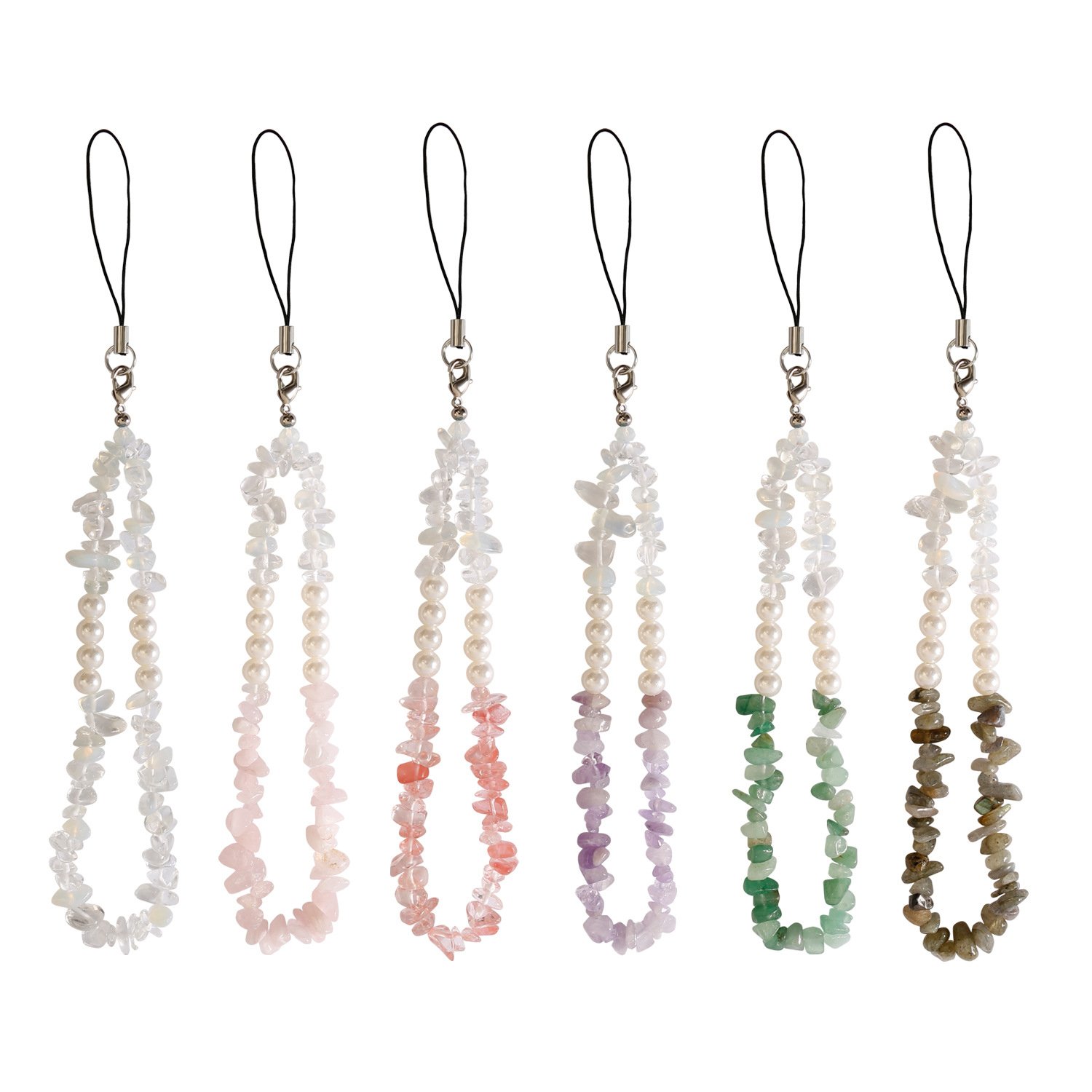Gravel Beads Phone Strap Beaded Phone Accessories Necklace Chain with Carabiner for The Phone Case Jewelry Lanyard Hanging