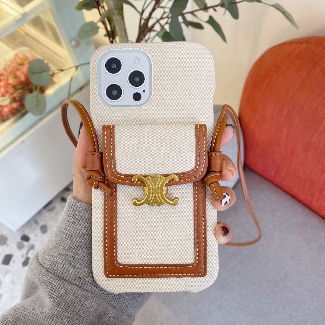Hot sale EU American style trendy brand vintage wth crossbody strap credit card holder mobile phone case for iphone