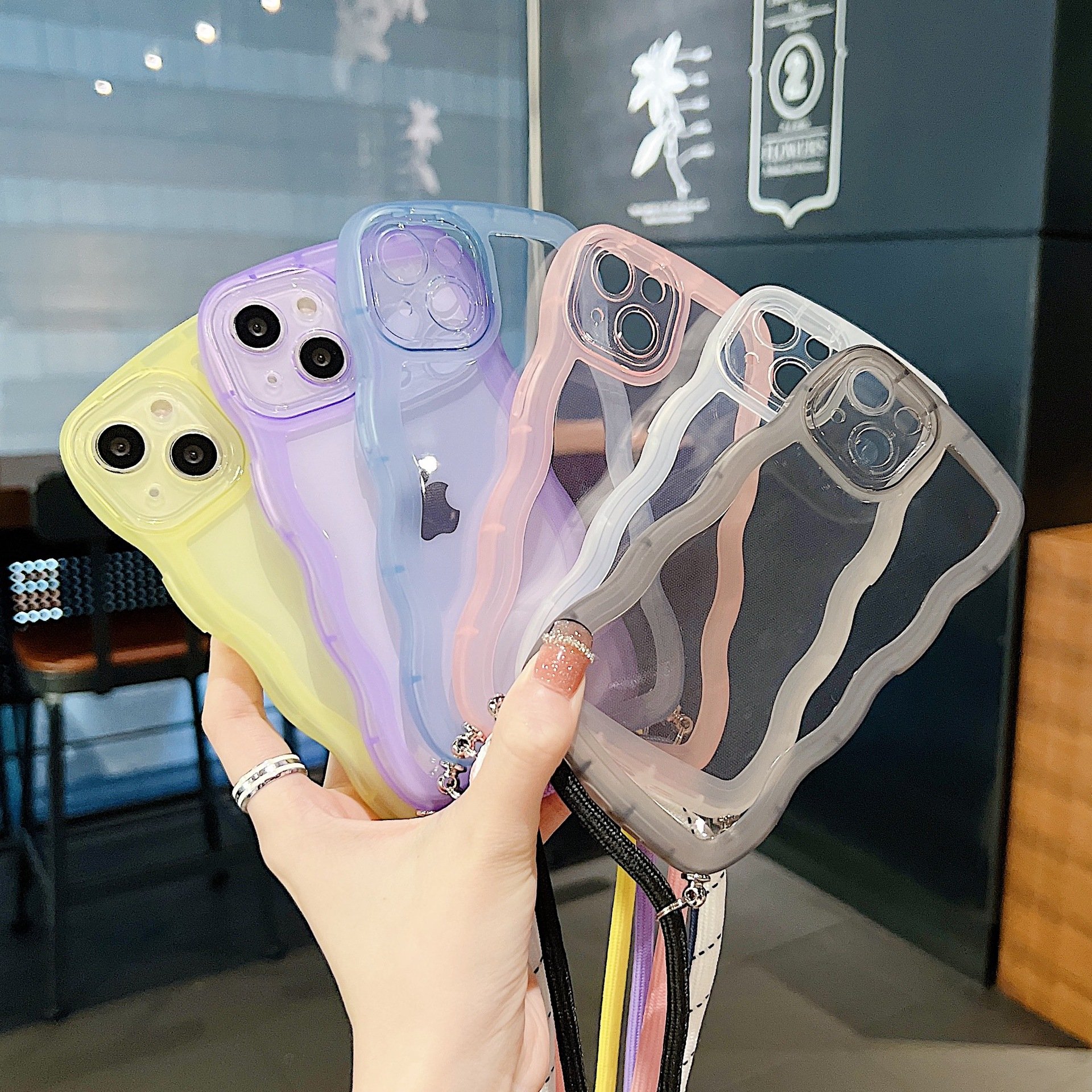 for Iphone 16 15 14 Plus Pro Max Translucent Phone Cases with Strap Shockproof Phone Cases Frosted Phone Case