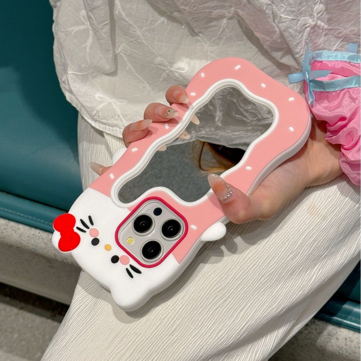 Cartoon 3d Pink Cat Mirror Suitable For Iphone 12 13 14 15 Pro Max Phone Back Cover Protective Case Soft Case