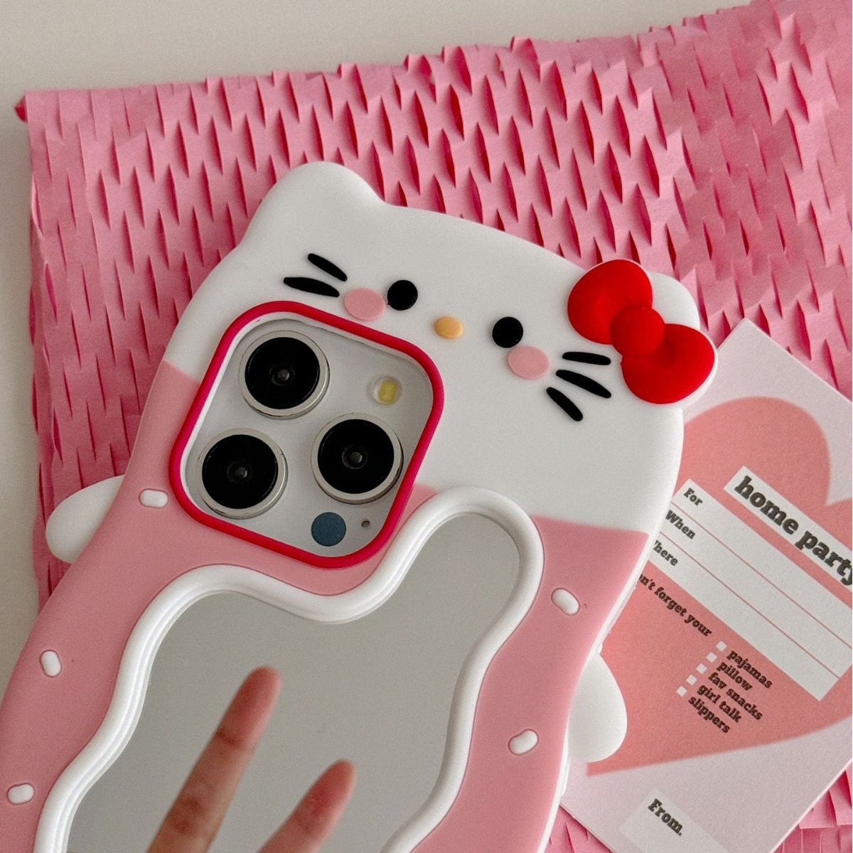 Cartoon 3d Pink Cat Mirror Suitable For Iphone 12 13 14 15 Pro Max Phone Back Cover Protective Case Soft Case