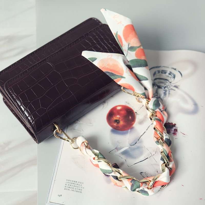 Metal Silk Scarf Short Phone Chain Shoulder DIY Chain 36cm Handbag Accessory Replacement Fruit Blue Flower Silk Phone Bracelet