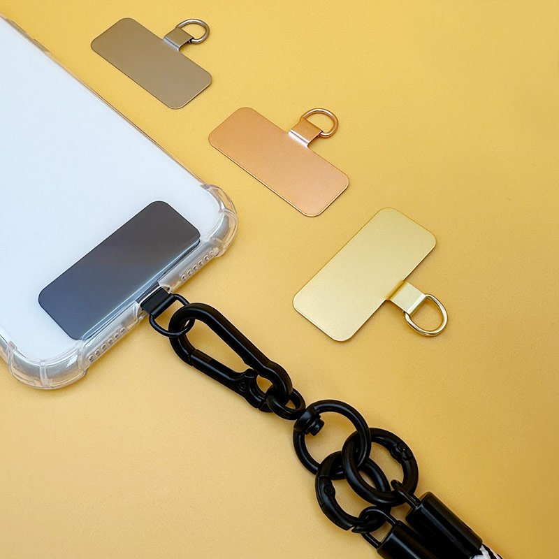 Custom Logo Universal Stainless Steel Slip D-ring Mobile Phone Strap Lanyard Patch In Rope Shape Metal Clip Phone Tether Tab