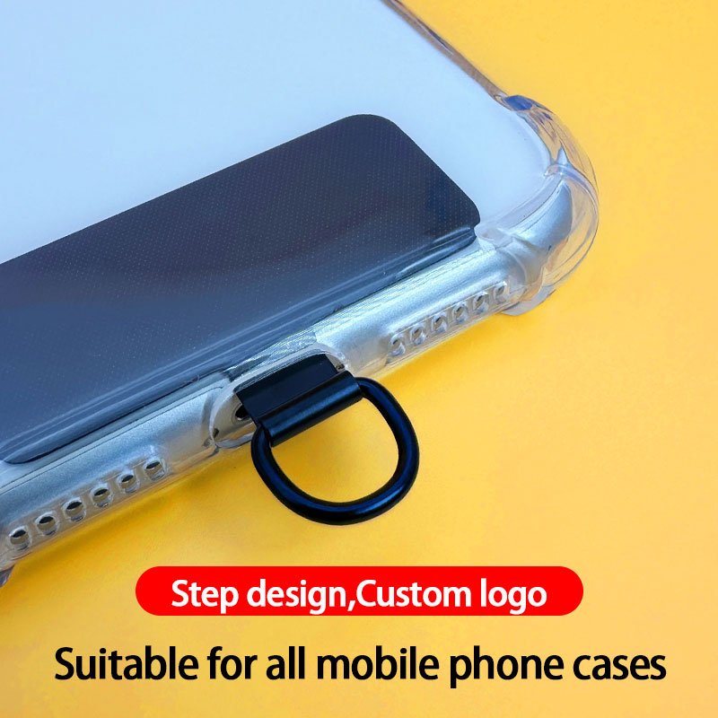 Custom Logo Universal Stainless Steel Slip D-ring Mobile Phone Strap Lanyard Patch In Rope Shape Metal Clip Phone Tether Tab