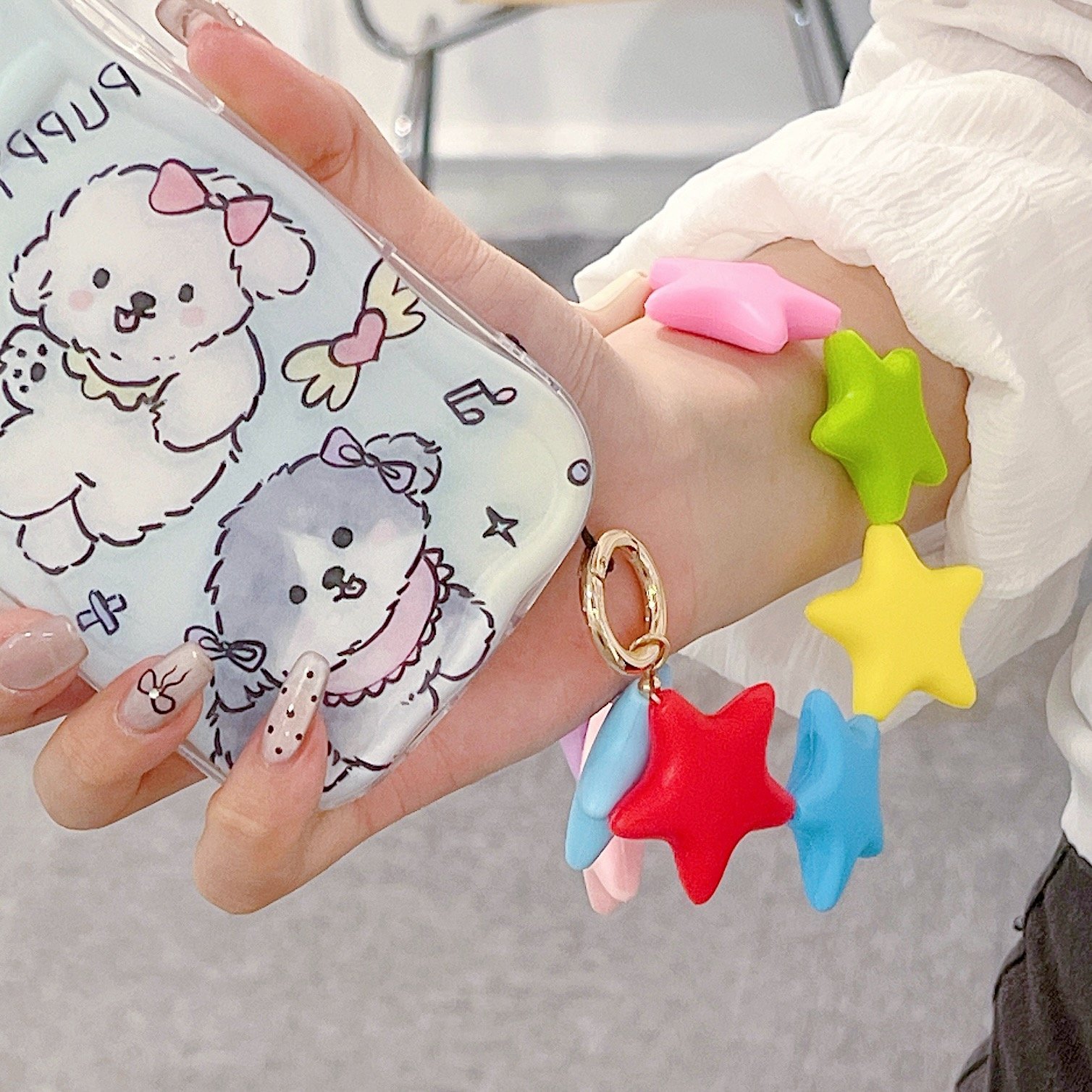 2024 New mini phone chain strap beautiful star phone chain silicone soft phone lanyard bowl with bag pendant hanging ornaments