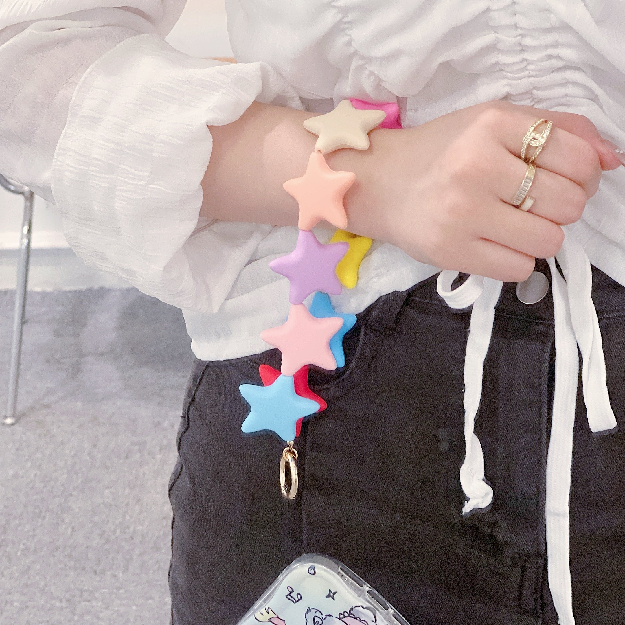 2024 New mini phone chain strap beautiful star phone chain silicone soft phone lanyard bowl with bag pendant hanging ornaments