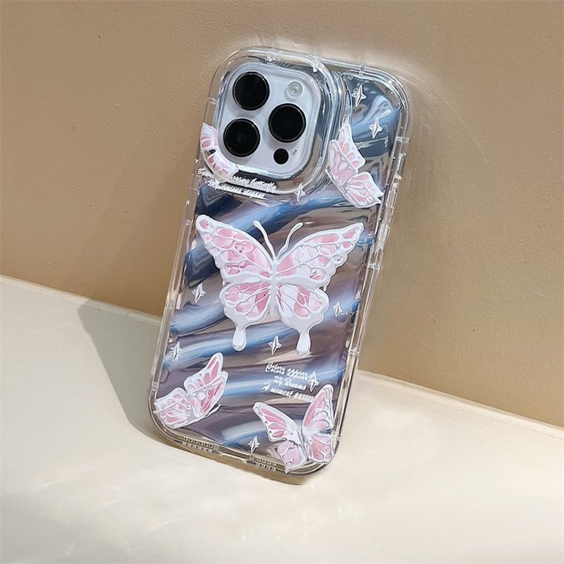 Transparent Bow Phone Case for iPhone 12 13 14 15 pro max with Chain Women Girl Clear Crystal Pink Butterfly Phone Accessories