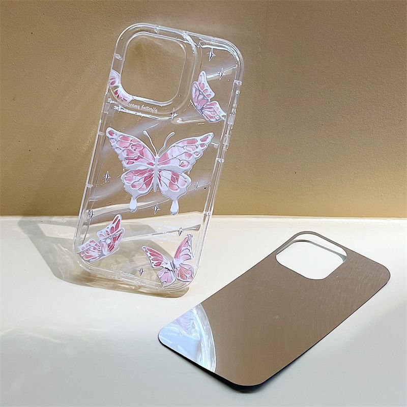 Transparent Bow Phone Case for iPhone 12 13 14 15 pro max with Chain Women Girl Clear Crystal Pink Butterfly Phone Accessories