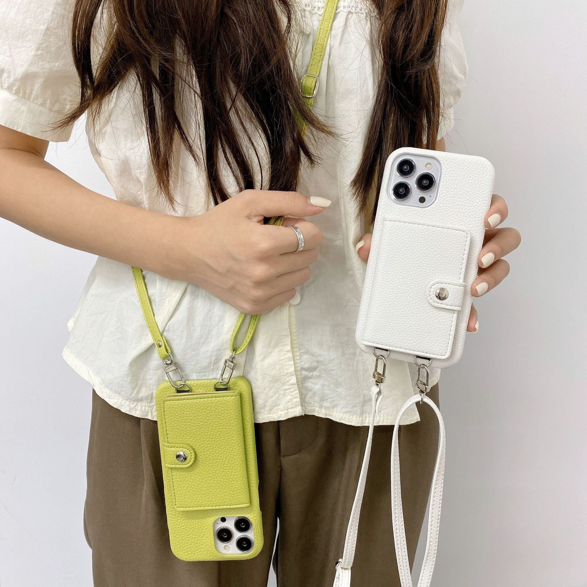 Small Crossbody Cell Phone Cover and Purse for Women for iPhone 14 13 15 16 Pro Max Pebble Leather Phone Purse Cross Body Strap