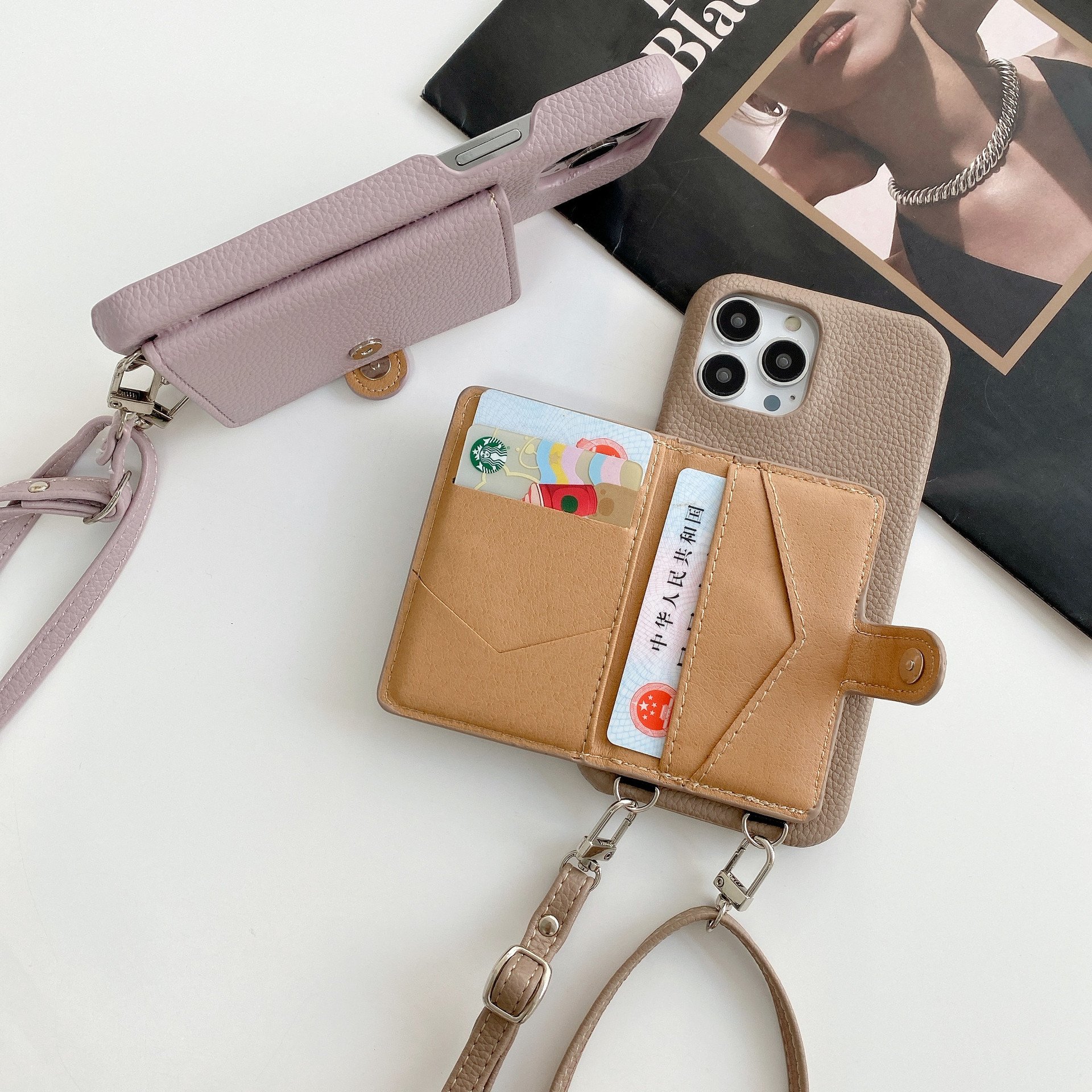 Small Crossbody Cell Phone Cover and Purse for Women for iPhone 14 13 15 16 Pro Max Pebble Leather Phone Purse Cross Body Strap