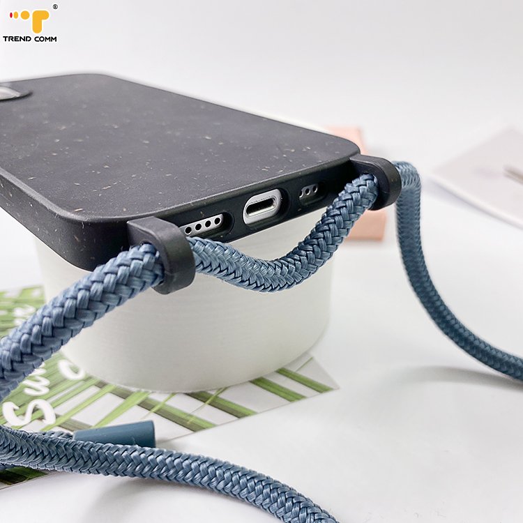Eco-friendly Bamboo Fiber Cover Detachable End Clip Crossbody Chain Full Biodegradable Design Phone Cases For iPhone 15