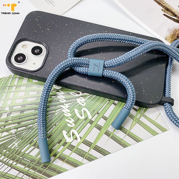 Eco-friendly Bamboo Fiber Cover Detachable End Clip Crossbody Chain Full Biodegradable Design Phone Cases For iPhone 15
