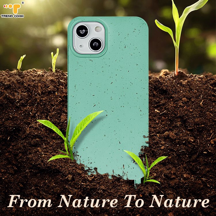 Eco-friendly Bamboo Fiber Cover Detachable End Clip Crossbody Chain Full Biodegradable Design Phone Cases For iPhone 15