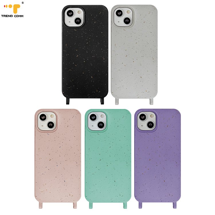 Eco-friendly Bamboo Fiber Cover Detachable End Clip Crossbody Chain Full Biodegradable Design Phone Cases For iPhone 15