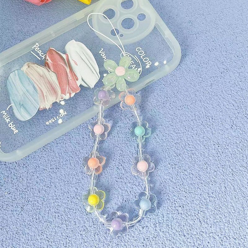 2024 New Designer Flower Beaded Mobile Phone Case Anti-Lost Wrist Strap Sweet Charm Cellphone Chain