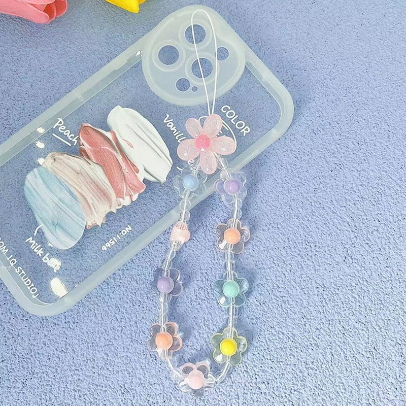 2024 New Designer Flower Beaded Mobile Phone Case Anti-Lost Wrist Strap Sweet Charm Cellphone Chain