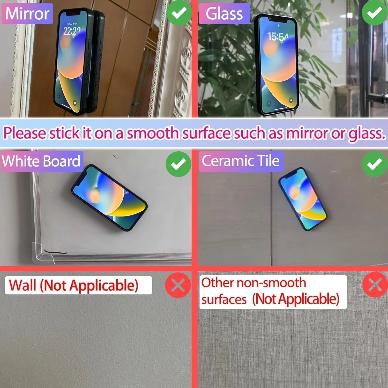 24 Cups Fixture Suction Cup Backed Adhesive Grip Silicone Mobile Phone Strap Holder phone Accessories Phone Sucker For Mirror