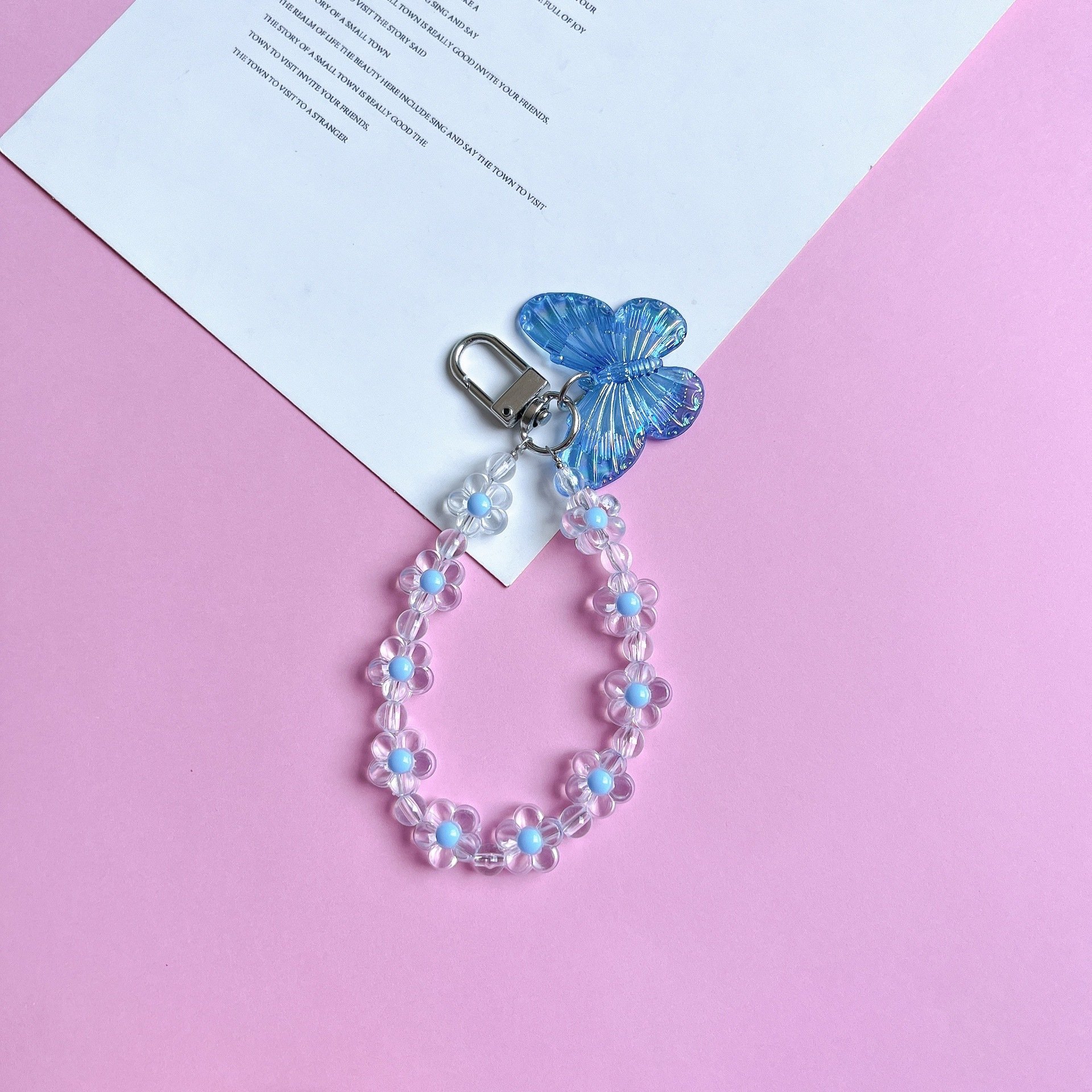 New Trending Luxury colorful butterfly Acrylic Heart Wallet KeyRing Charm Keychain Strap Pendant For Phone accessories
