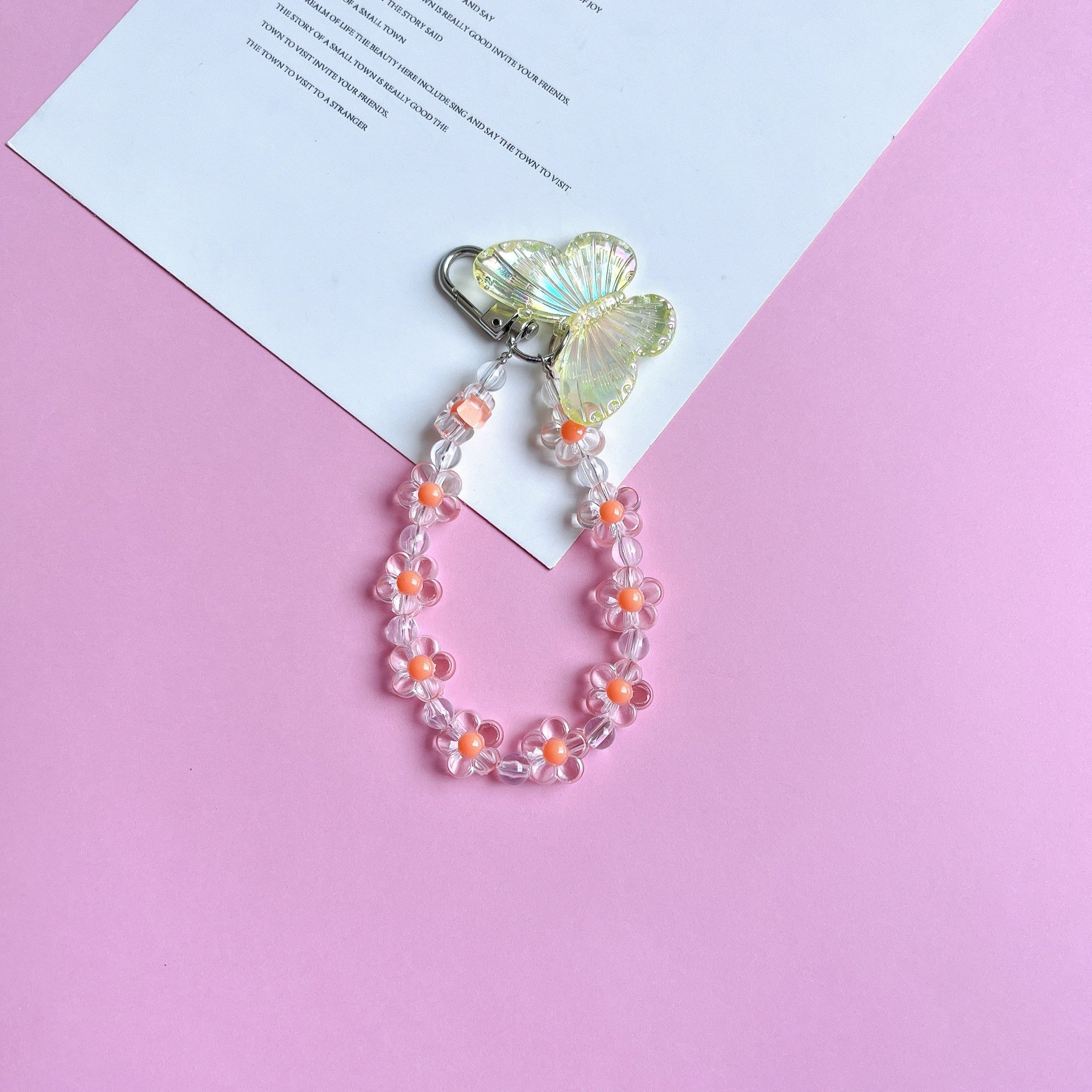 New Trending Luxury colorful butterfly Acrylic Heart Wallet KeyRing Charm Keychain Strap Pendant For Phone accessories