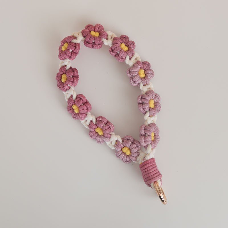 New DIY Handwoven Flower Daisy Keychain Handmade Wrist Hands Phone Lanyard For Mobile Phone Case