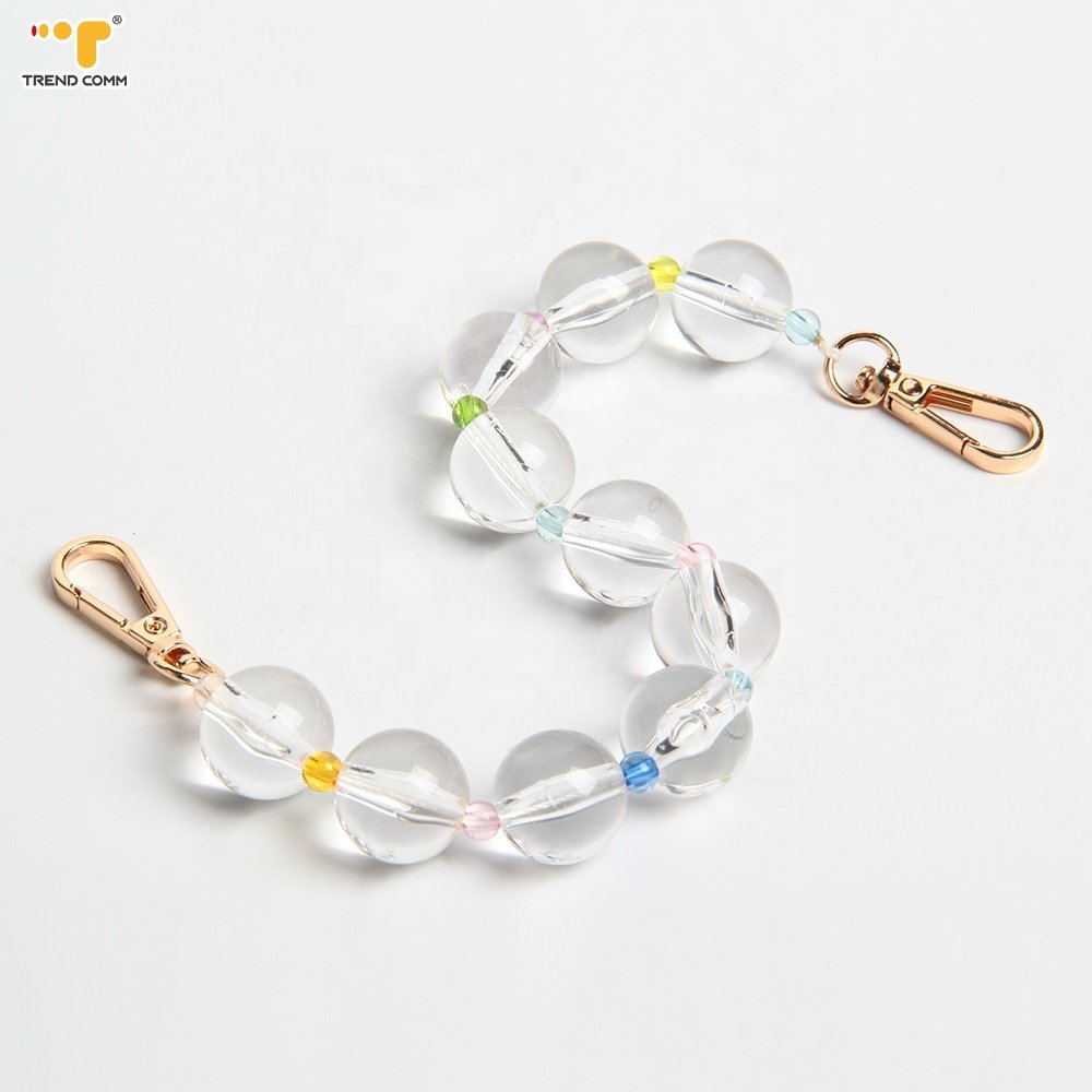 High Quality 40cm Clear Round Bead Phone Chain Crystal Cell Phone Case Charm Chain Wrist Strap For Girls