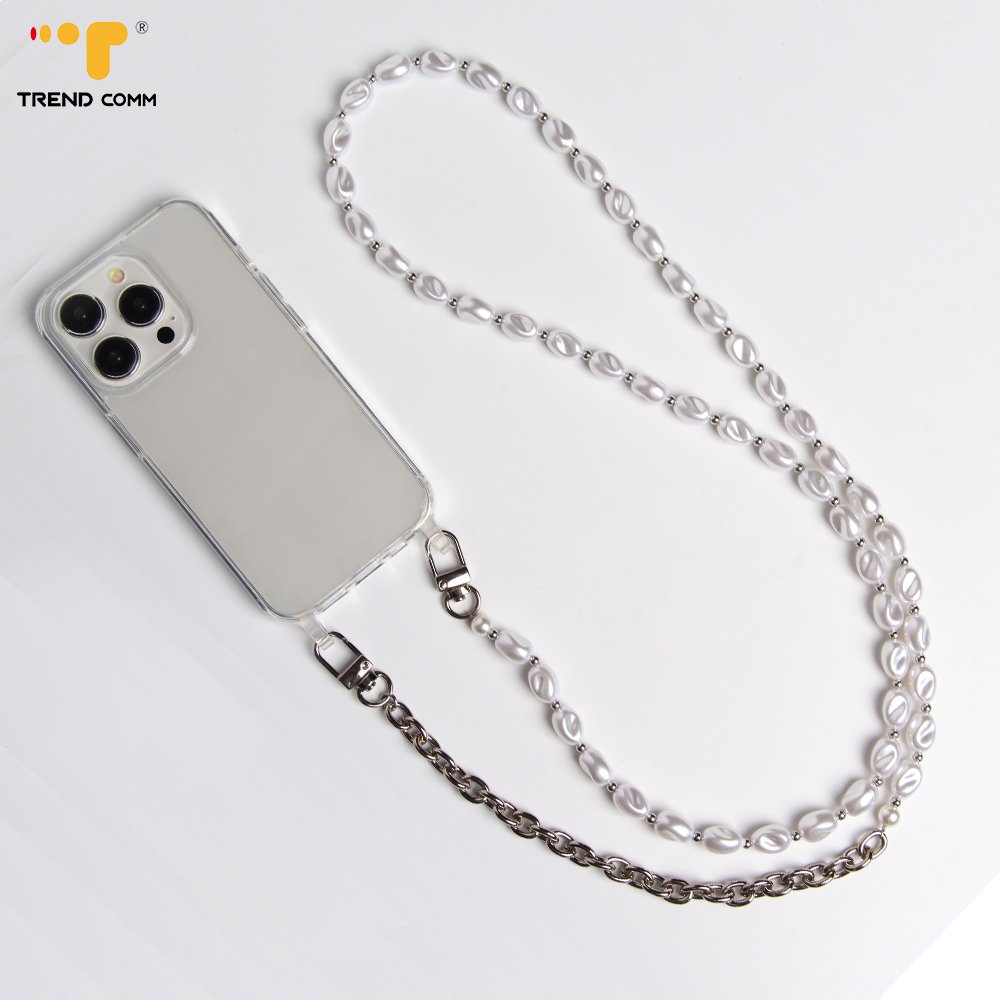New Design Metal Brass Pearl Crossbody Handmade Beaded Mobile Phone Chain Lanyard Single Shoulder Chain Bag Chain
